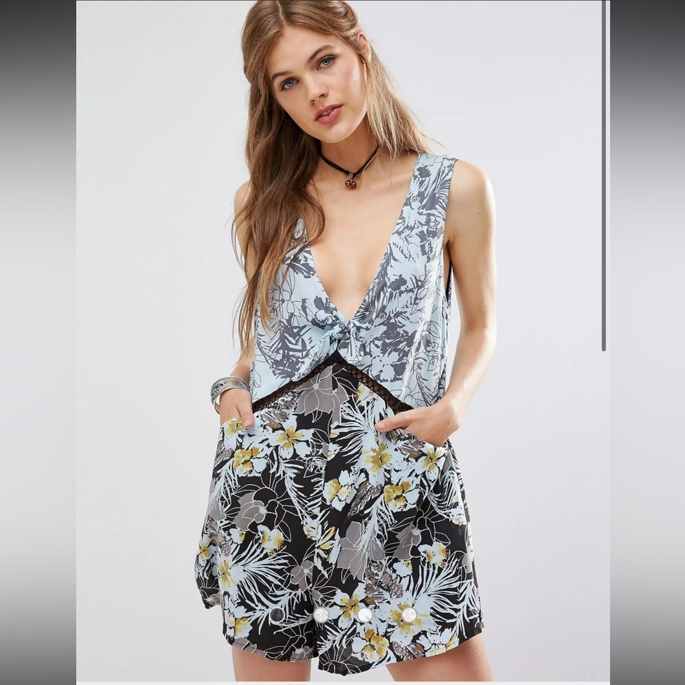 Free People Women's Santiago Printed Playsuit Romper in Night Combo - size S